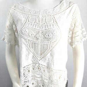 Ultra Pink Womans Lace/Gauze Round Neckline White Top/Beach Coverup Size Large
